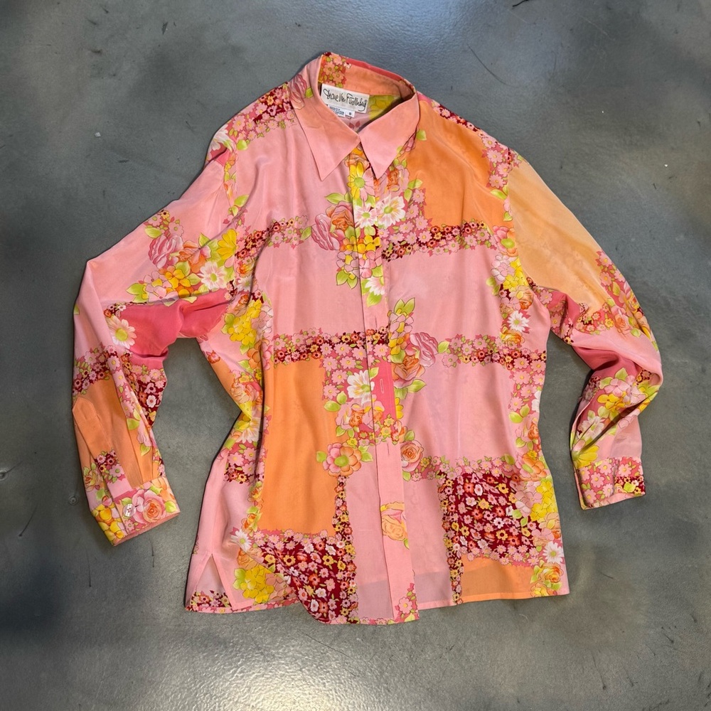 Diane Von Furstenberg Pink and Orange Floral Blouse